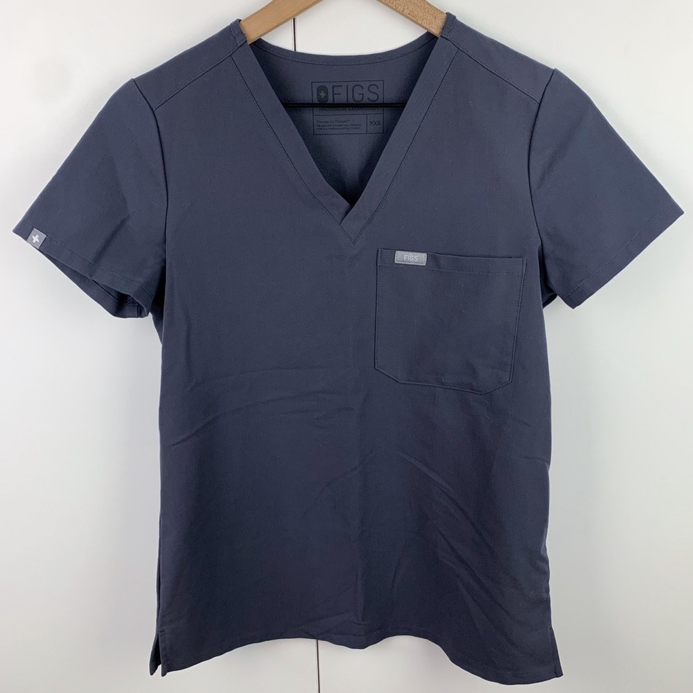 Figs Slim Catarina One Pocket Scrub Top Charcoal Gray Womens Size XXS Nurse